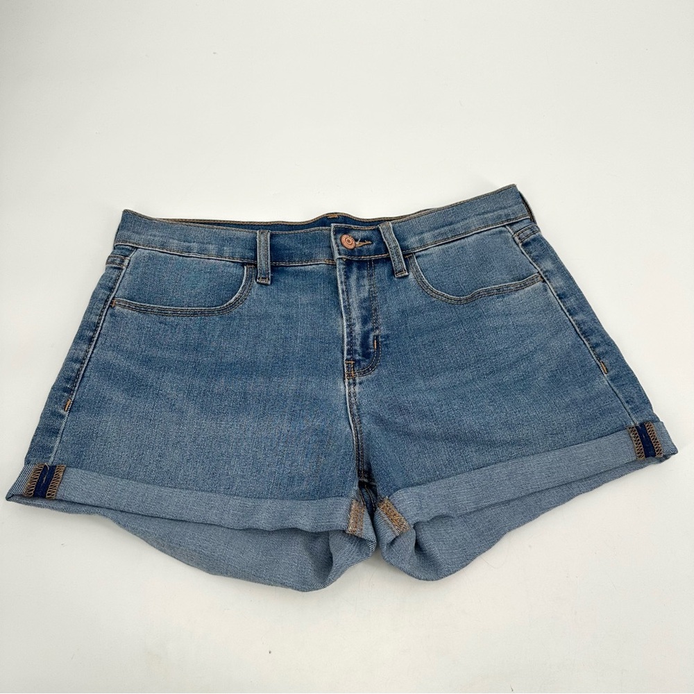 Old Navy Jean Shorts Women’s 6 Blue Cotton Blend Denim Roll Cuff 3”EUC